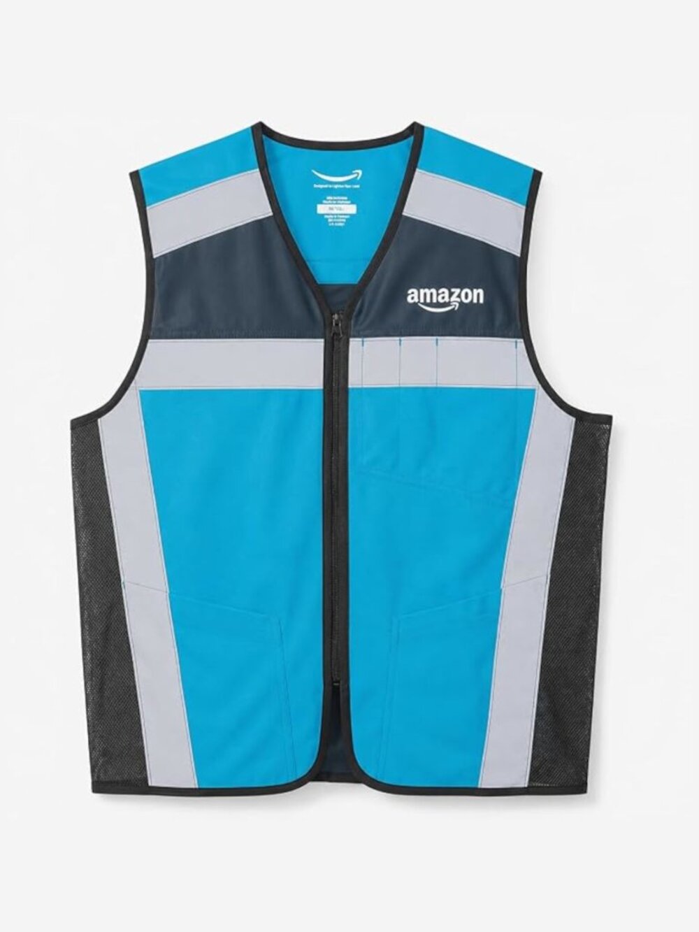 Luly Yang Amazon Flex DSP Reflective Vest in Blue, Gray, and Black